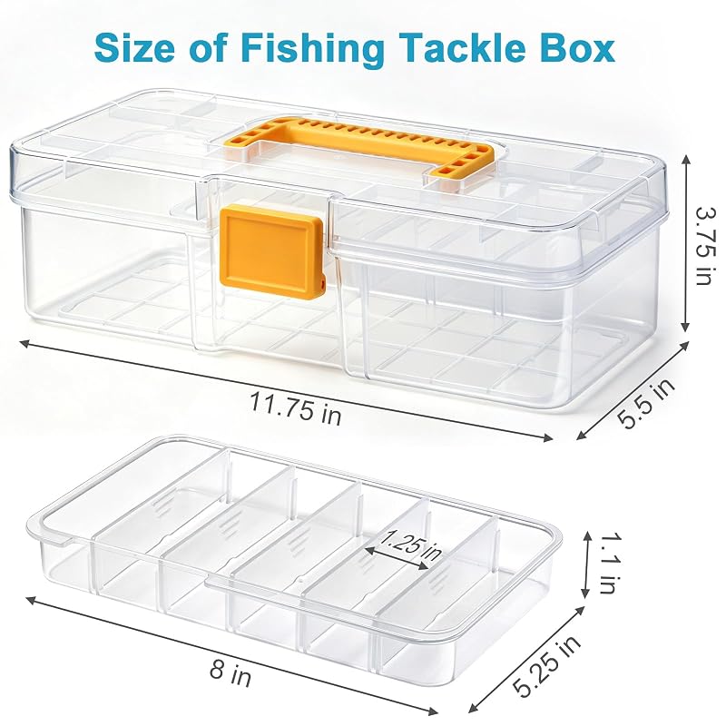 Clear 2-Layer Fishing Tackle Box Organizer with Tray and Locking Latch
