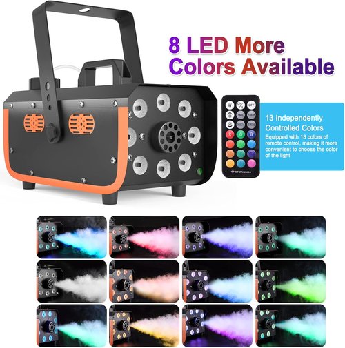 HAKUTA 500W Fog Machine - Light Rain & Splash Proof with 2300 CFM Output, 8 LED Lights & 2 Remotes