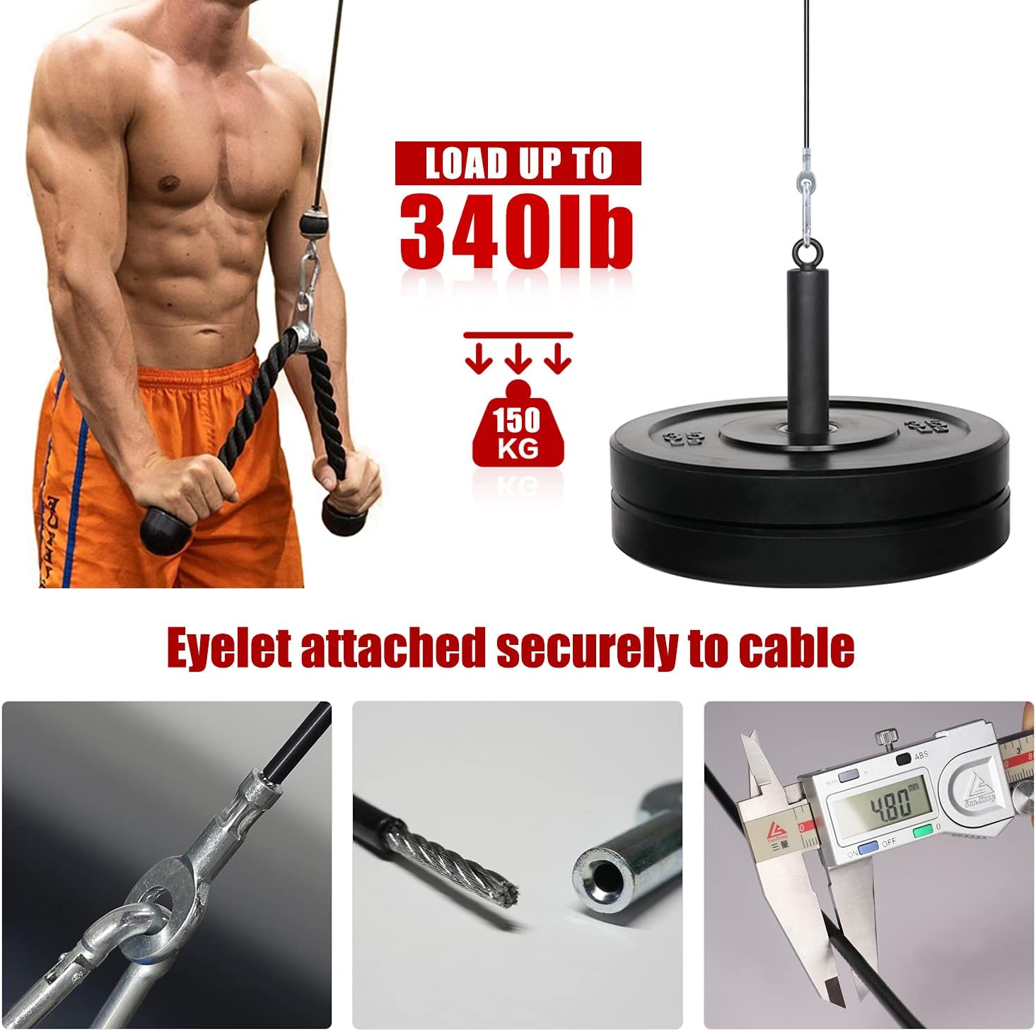 SYL Fitness Heavy Duty Steel Wire Rope - Gym Replacement Cable for Home Pulley Systems