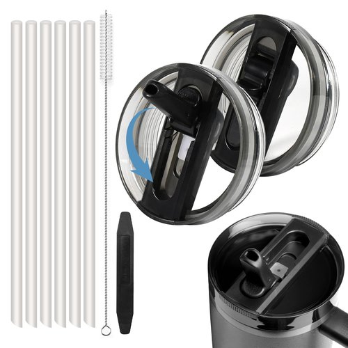 2 Pack 40 oz Tumbler Detachable Flip Straw Lid Replacement Fit Stanley Quencher ProTour, Spill Proof Splash Resistant Tumbler Lids, No Spill Flip Top Tumbler Cover for Stanley Cup Accessories