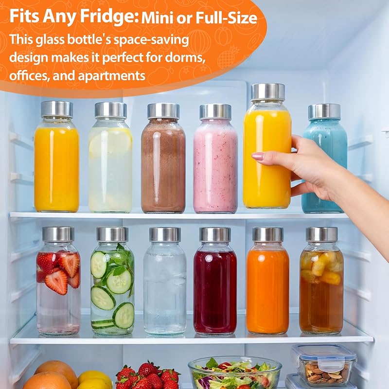 8 oz Glass Bottles with Stainless Steel Lids 4 Pack - Clear BPA-Free Reusable Juice Bottles (Variation: 8oz Clear Glass 4 Pack)
