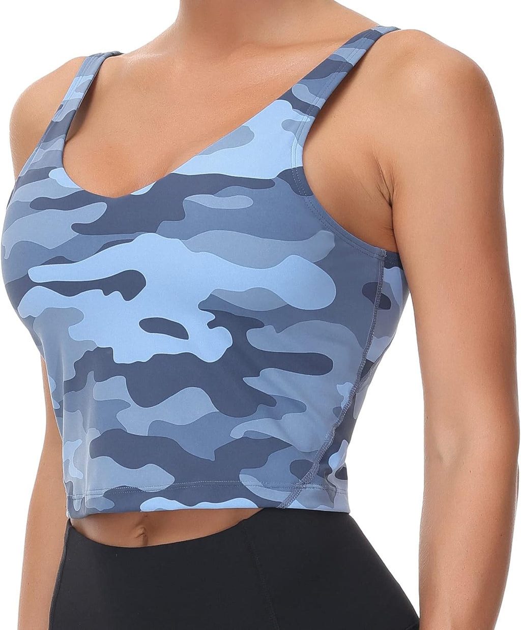 The Gym People Camo Longline Sports Bra - Wirefree, Padded, Medium Support for Yoga & Workouts