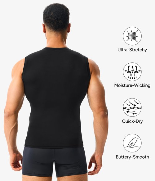 Nebility Mens Compression Shirt Tank Top Slimming Undershirt Workout Quick Dry Athletic Sleeveless Tummy Body Shaper - Black,X-Large