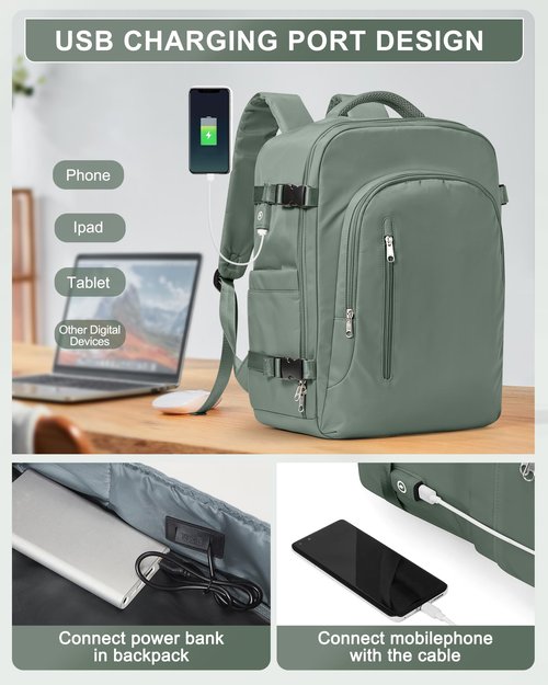 VGCUB Travel Vacpack Backpack with Vacuum System Electric Pump Storage Compression Carry on 18x14x8 Inches Personal Item Bags Work Business Waterproof College Backpack for Women Men Army Green