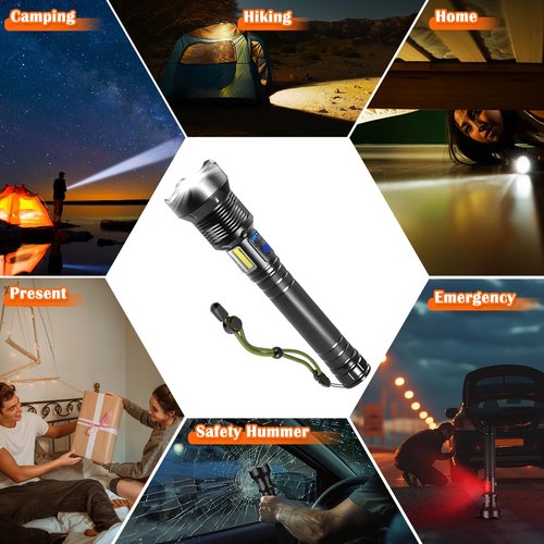 ZioeYiue Flashlights High Lumen Rechargeable, Heavy Duty Rechargeable Flashlights, Adjustable Focus Tactical Flashlight with 8 Modes, Super Bright Flashlight for Home Camping