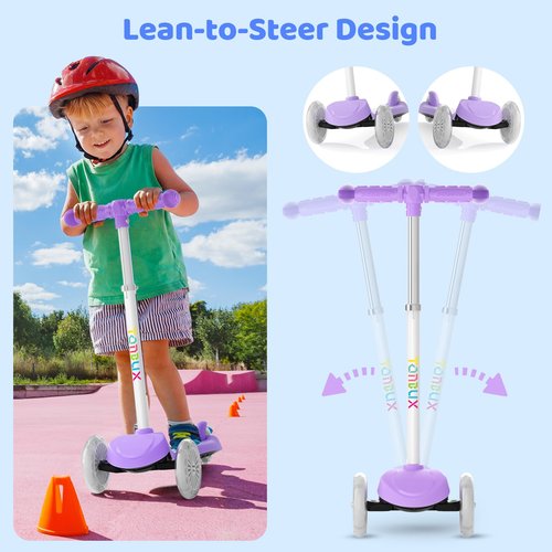 TONBUX Kids Scooter for Ages 3-8, Toddler Scooter with Light-Up Deck and Wheels, Adjustable 4-Level Height 3-Wheel Scooters for Kids, Lean-to-Steer Design (Purple)