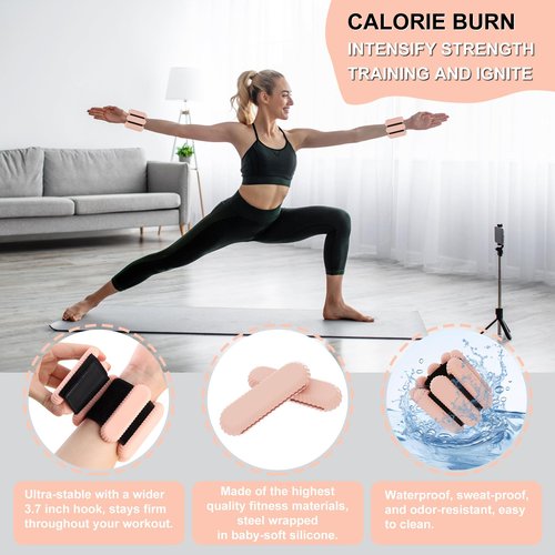 Wrist & Ankle Weights for Women, Wearable Strong Arm & Leg Weights Set of 2(1Lbs Each), Freely Removable, Ankle Weights for Walking, Yoga, Dance, Gym (Flesh pink)