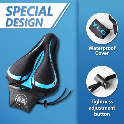 YLG Bike Seat Cover, Memory Foam & Gel Bike Seat Cushion Cover for Men & Women, Comfortable Bicycle Seat Cover for Peloton/Fixed/Cruiser/Indoor/Outdoor Bike seat with Waterproof Cover