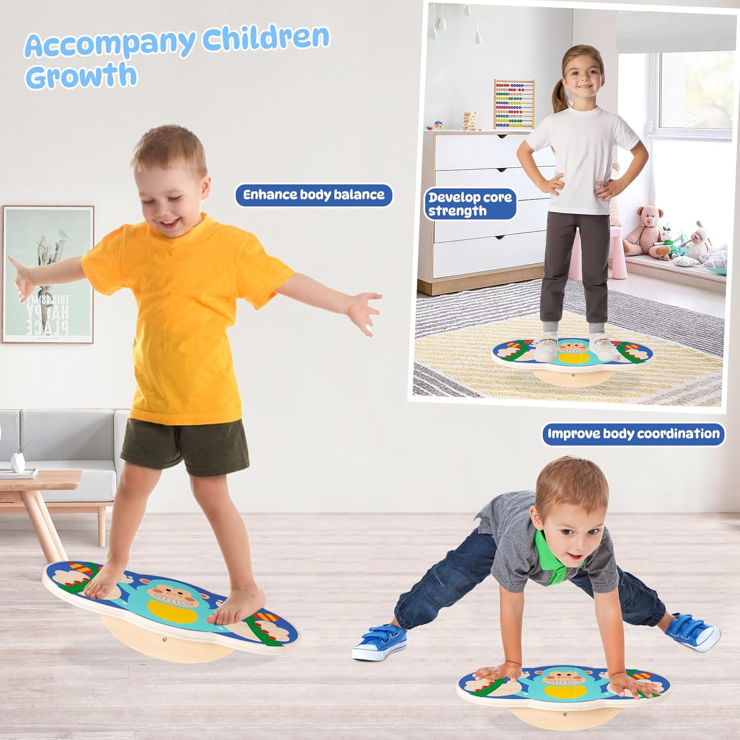 Wobble Balance Board - Kids Wooden Rocker for Active Play | Supports Up to 123 lbs