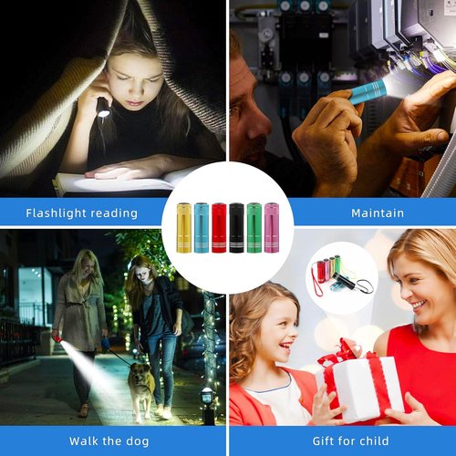 Hilngav 6 Pack Mini Flashlight Bulk, Small Aluminum LED Powerful Handheld Flash Light with Batteries Lanyard High Lumens Flashlights for Night Reading Christmas Gifts Stocking Stuffers Camping