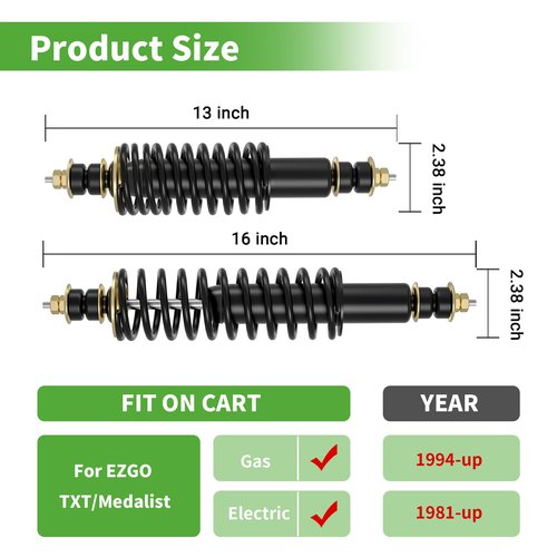 10L0L Golf Cart Front/Rear Coil Over Heavy Duty Shock Absorber Spring for EZGO TXT/Medalist 1994-up Newer Gas or Electric, Replaces OEM# 70630-G01 76418-G01