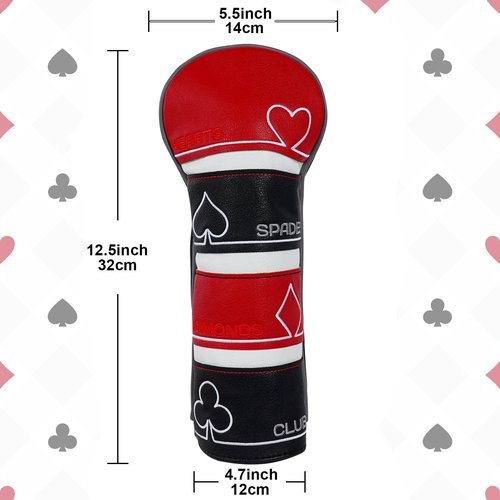 Craftsman Golf Poker Spade Hearts Diamonds Club Black and Red Fairway Wood Headcover Cover Travel Protector