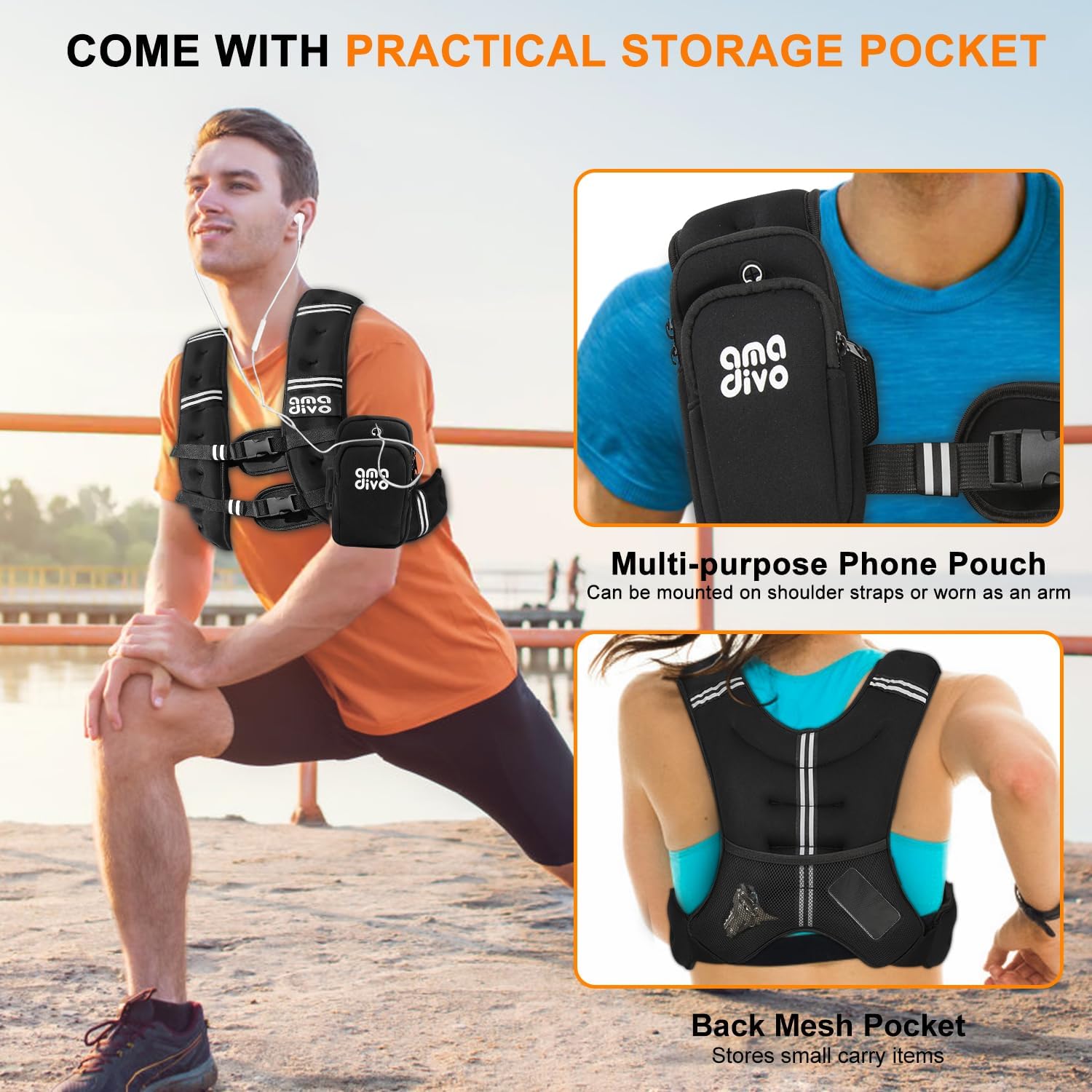 Skiennix Weighted Vest - Reflective Design for Walking, Running & Fitness | Adjustable 8lb-20lb