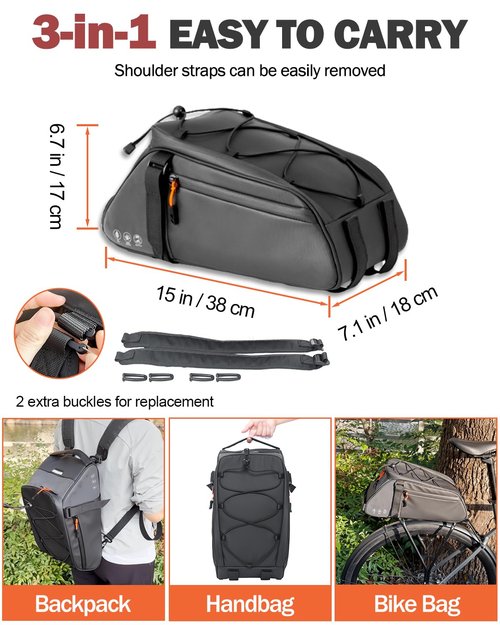 Danuosie Insulated Rear Bike Rack Bag with Rain Cover, 10L Waterproof Backpack Shoulder Saddle bag for Bicycles, Reflective Cycling Seat Storage Bag for Warm or Cold Items for Camping Travel Outdoor