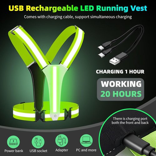 LED Reflective Vest by Skiennix - 5 Color Modes, Adjustable Running Gear for Men, Women & Kids