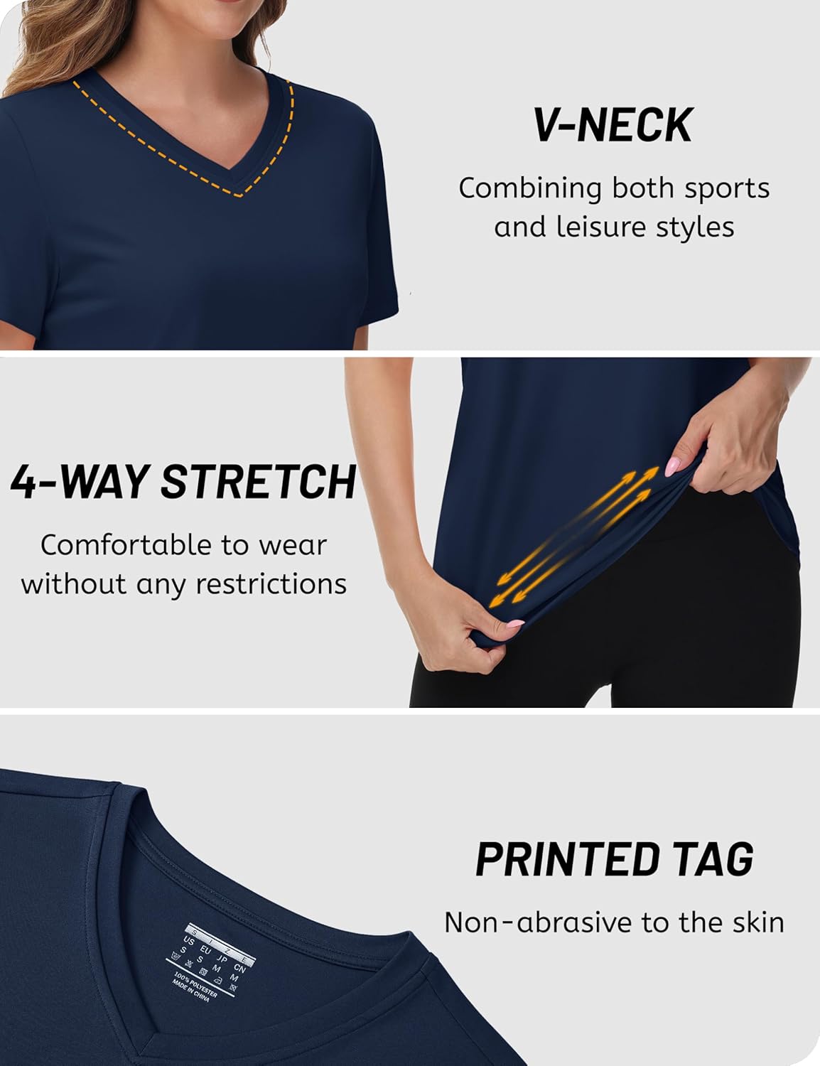 TACVASEN Women's V-Neck Athletic Tee - UPF 50+ Sun Protection, Quick Dry, Short Sleeve Workout Top