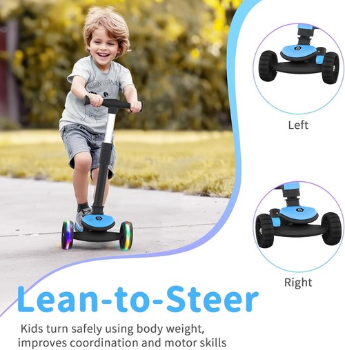 BELEEV A8 Kids Scooter - 3-Wheel Folding Design with LED Light-Up Wheels | Adjustable Height for Ages 3-12