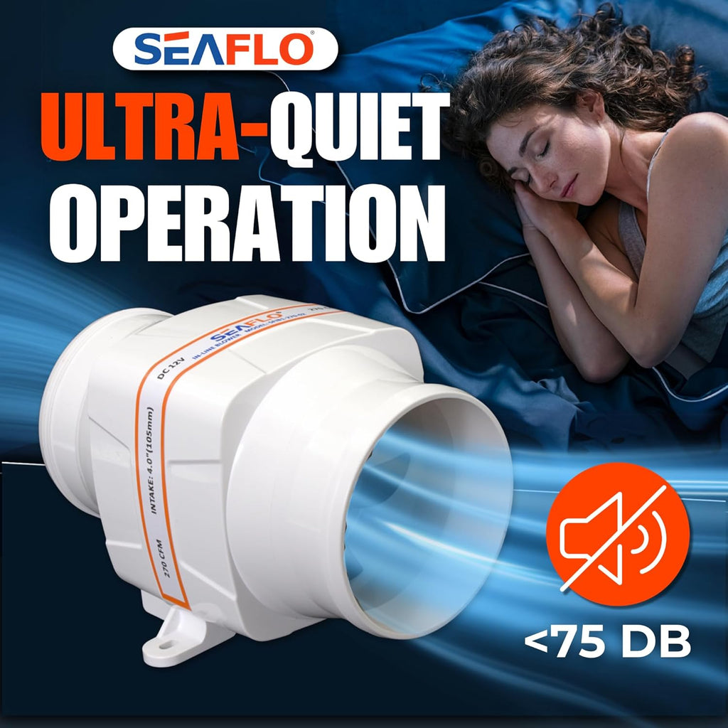 SEAFLO Marine Bilge Air Blowers - Ultra-Quiet 12V Operation | 130-270 CFM for Yacht/Sailboat/Boat - 4-Year Warranty