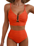 Herseas Sexy Bikini Sets for Women V-Wired Textured Cutout Popular Swimsuit 2 Piece High Cut 2026 Summer Beach Essentials Beautiful Bathing Suit Cute Vacation Clothes Orange X-Small