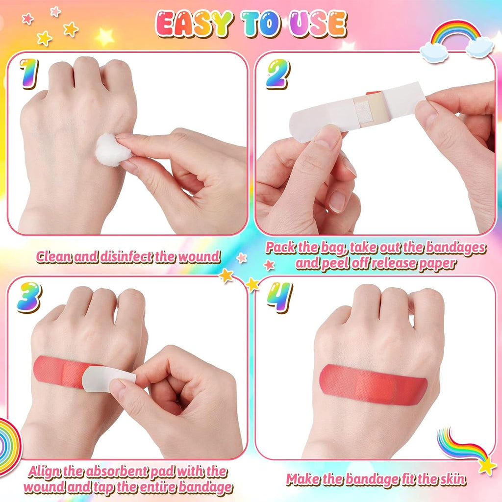 Skiennix Kids Bandages - 160 Pcs Colorful Neon Adhesive Strips | Waterproof & Flexible for Cuts, 2.83'' x 0.75''
