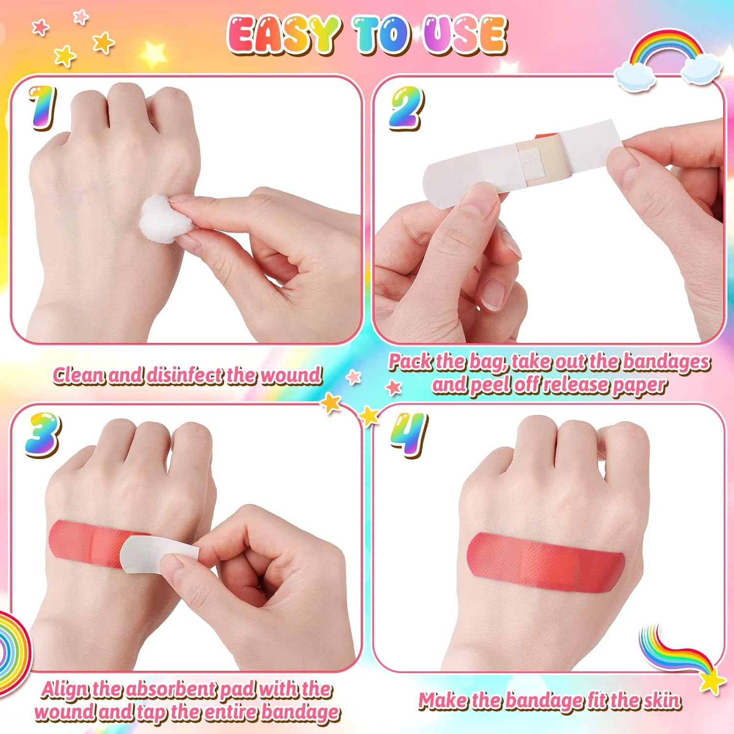 Skiennix Kids Bandages - 160 Pcs Colorful Neon Adhesive Strips | Waterproof & Flexible for Cuts, 2.83'' x 0.75''