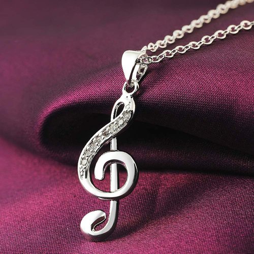 WDIYIEETN Fashion Jewelry 925 Sterling Silver CZ Crystal Musical Note Pendant Necklace