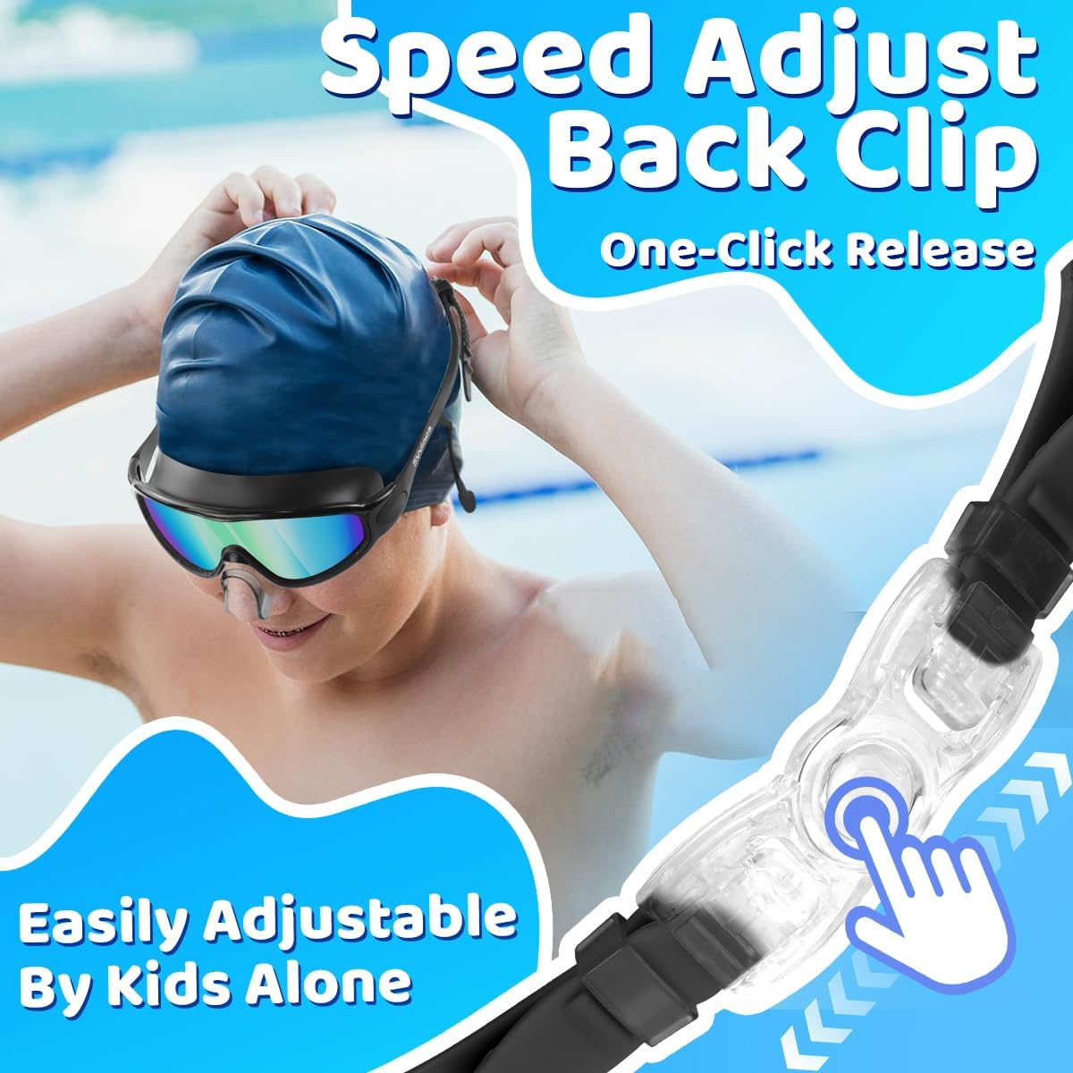 Vvinca Swim Goggles - Kids' Anti-Fog & UV Protection Goggles with Earplugs & Nose Clip | Ages 3-15