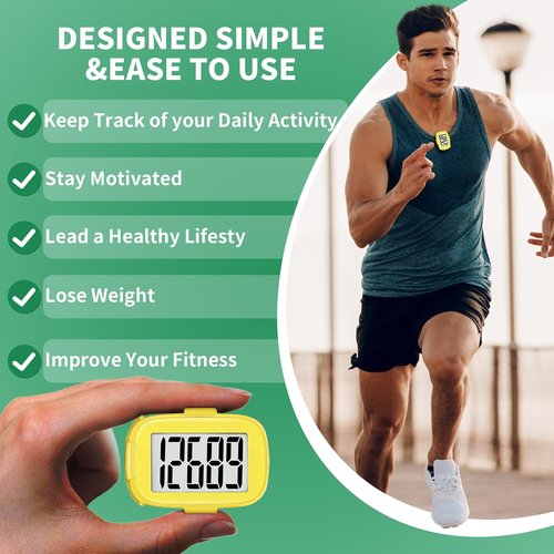 3D Pedometer Step Counter by [Brand Name] - Accurate Fitness Tracker with Clip & Lanyard | Ideal for All Ages - Yellow