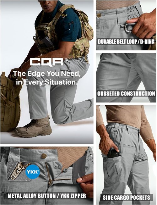 CQR Men's Tactical Pants - Lightweight Water-Resistant Ripstop Cargo for Outdoor Hiking & Work