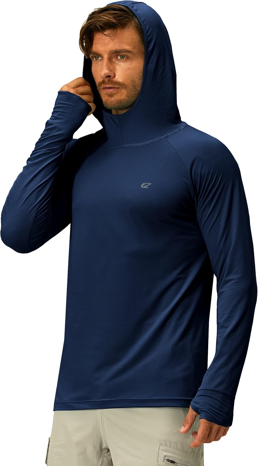 Skiennix Men's UPF 50+ Long Sleeve Sun Protection Hoodie - UV Rash Guard for Fishing & Outdoor Activities