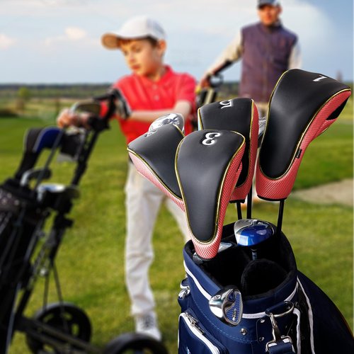 Andux 4Pcs/Set Gold Golf 460cc Driver Fairway Wood Club Head Covers Hook & Loop Red