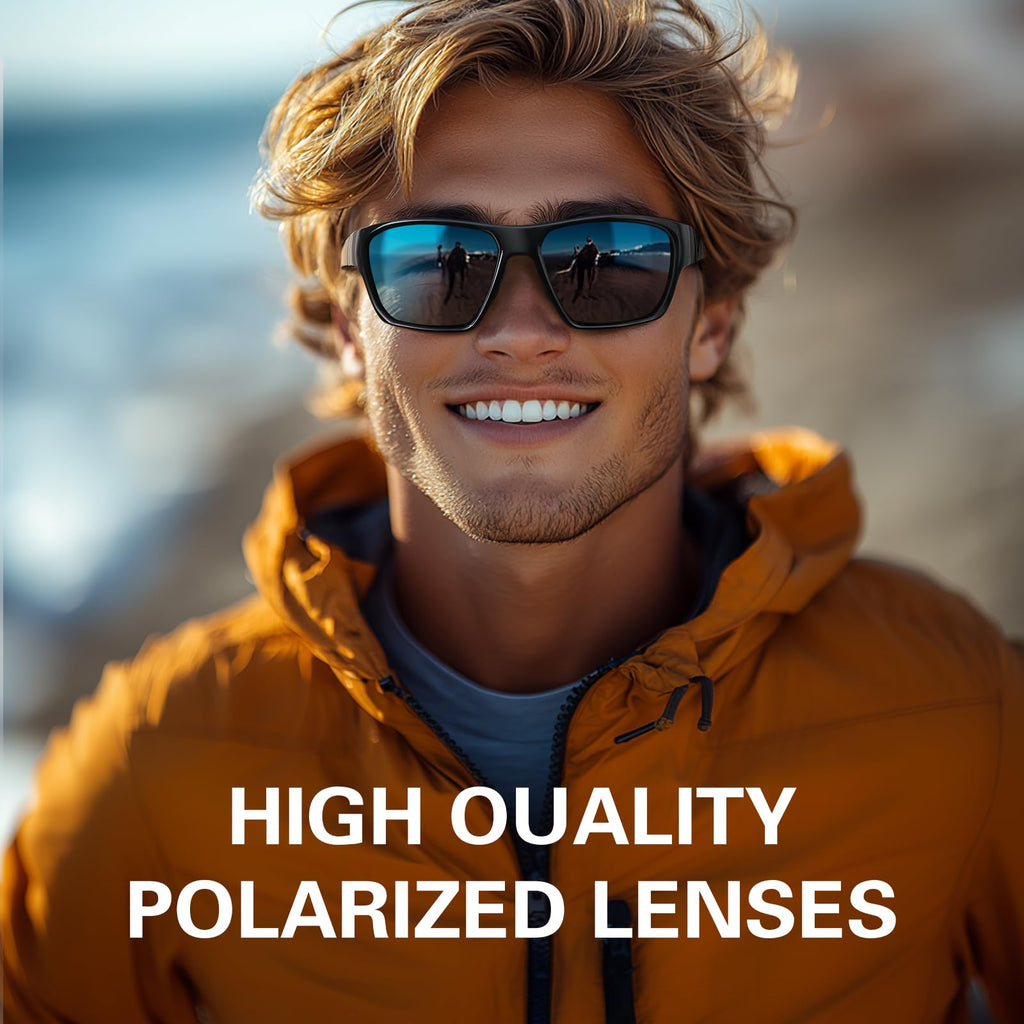 suoso Sports Polarized Sunglasses for Men: TR90 UV400 Protection Sun Glasses Womens Wrap Around Goggles for Drving Fishing Black