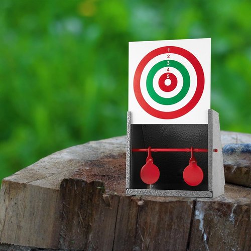 GearOZ BB Gun Target Trap - Catch Box with 20 Shooting Papers & Spinning Metal Silhouettes | Small Size for Indoor & Backyard Use