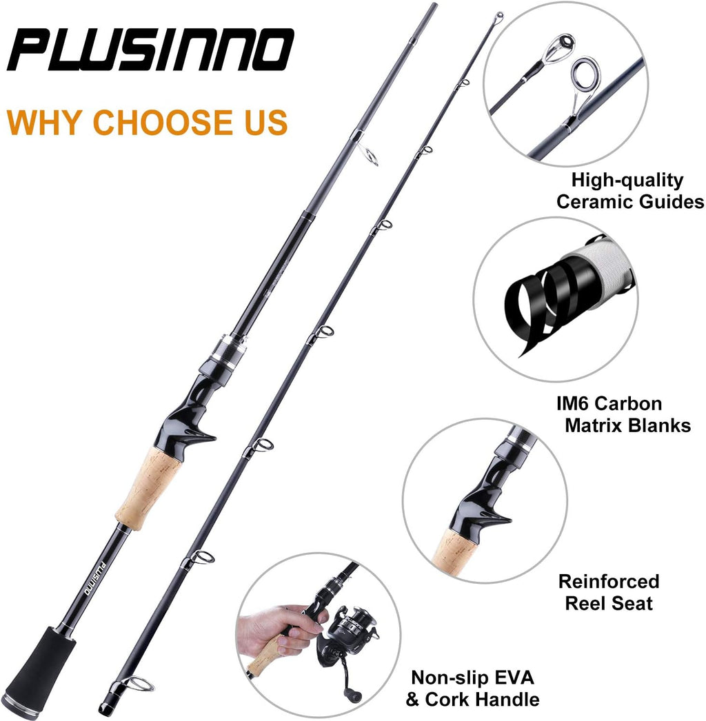 PLUSINNO Elite Hunter Fishing Rod - 7FT IM6 Graphite Spinning & Casting Rod with Stainless Steel Guides | Golden Finish
