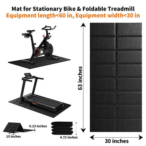Mat for Exercise Bike Treadmill Walking Pad on Carpet 63x30,Compatible with Peloton, 1/4" Indoor Bike Trainer Mat for Hardwood Floors, Spin Stationary Bike, Equipment Stability, Noise Shock Absorption