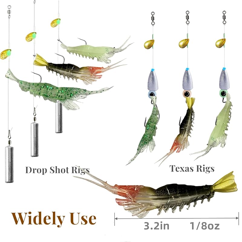 Mixed 30Pcs Luminous Shrimp Bait Soft Plastic Lures Kit 3.2in 1/8oz Fishing Tackle