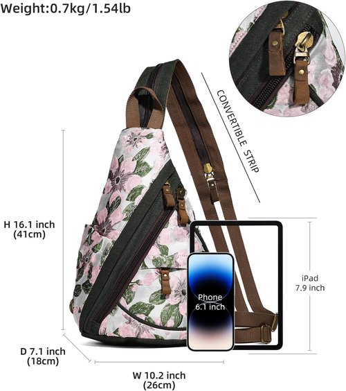 KL928 Canvas Sling Bag - Stylish Crossbody Backpack for Men & Women | Embroidered Pink Design