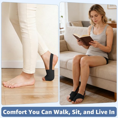 Kandaro Bunion Corrector 2-Pack for Women & Men – Big Toe Straightener Sleeve with Toe Separator, Relieves Hallux Valgus & Bunion Pain – Comfortable Day & Night Wear (Black)