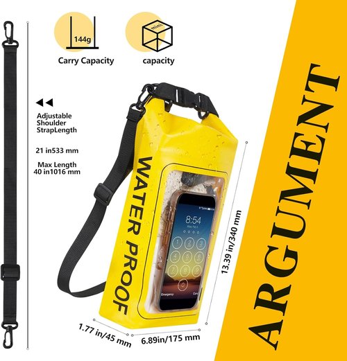 IP68 Waterproof Dry Bag - 2L Roll Top Pool Bag with Phone Pouch for Kayaking & Boating (Yellow)