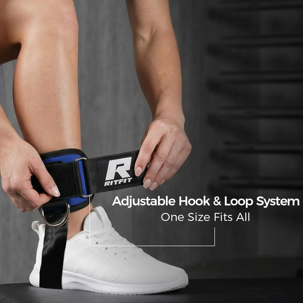 RitFit Kickback Ankle Straps - Padded Neoprene Cuffs with Strong Hook & Loop for Enhanced Abs, Glutes & Legs
