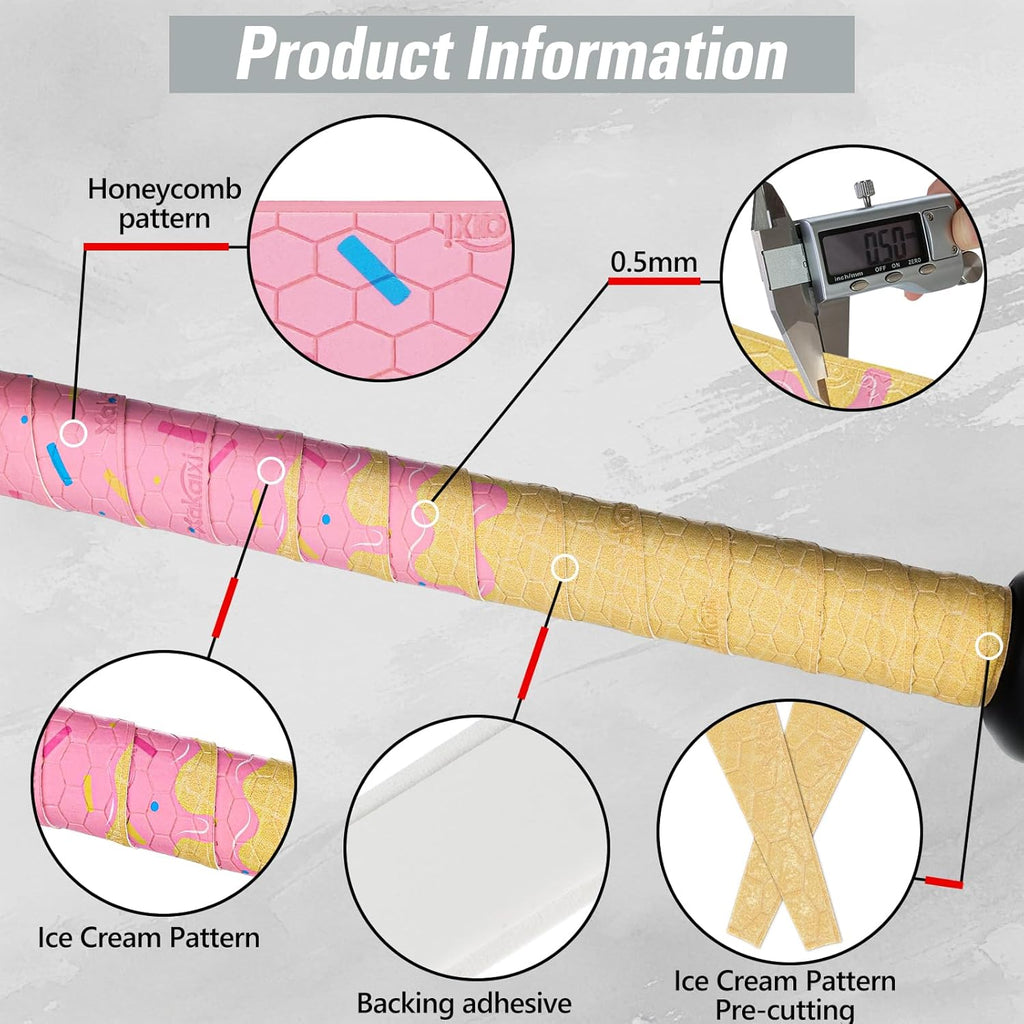 Skiennix Ice Cream Drip Baseball Bat Grip Tapes - Non-Slip, Sweat-Absorbent Wraps | 2/4 Pack, 0.5mm/1.1mm/1.75mm