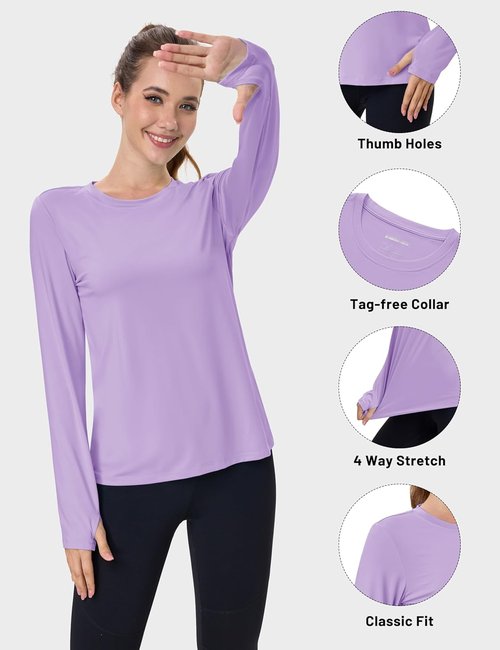 MAGCOMSEN Women's Long Sleeve Rash Guard - UPF 80+ Quick-Dry Sun Shirt for Swim & Workout | Thumb Holes