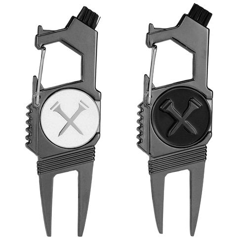 Fukaisu 2pcs 7-in-1 Golf Divot Repair Tool and Ball Marker, Multifunctional Divot Tool Fixer with Brush & Thin Tines Groove Cleaner Golf Accessories for Men Golfers Gifts