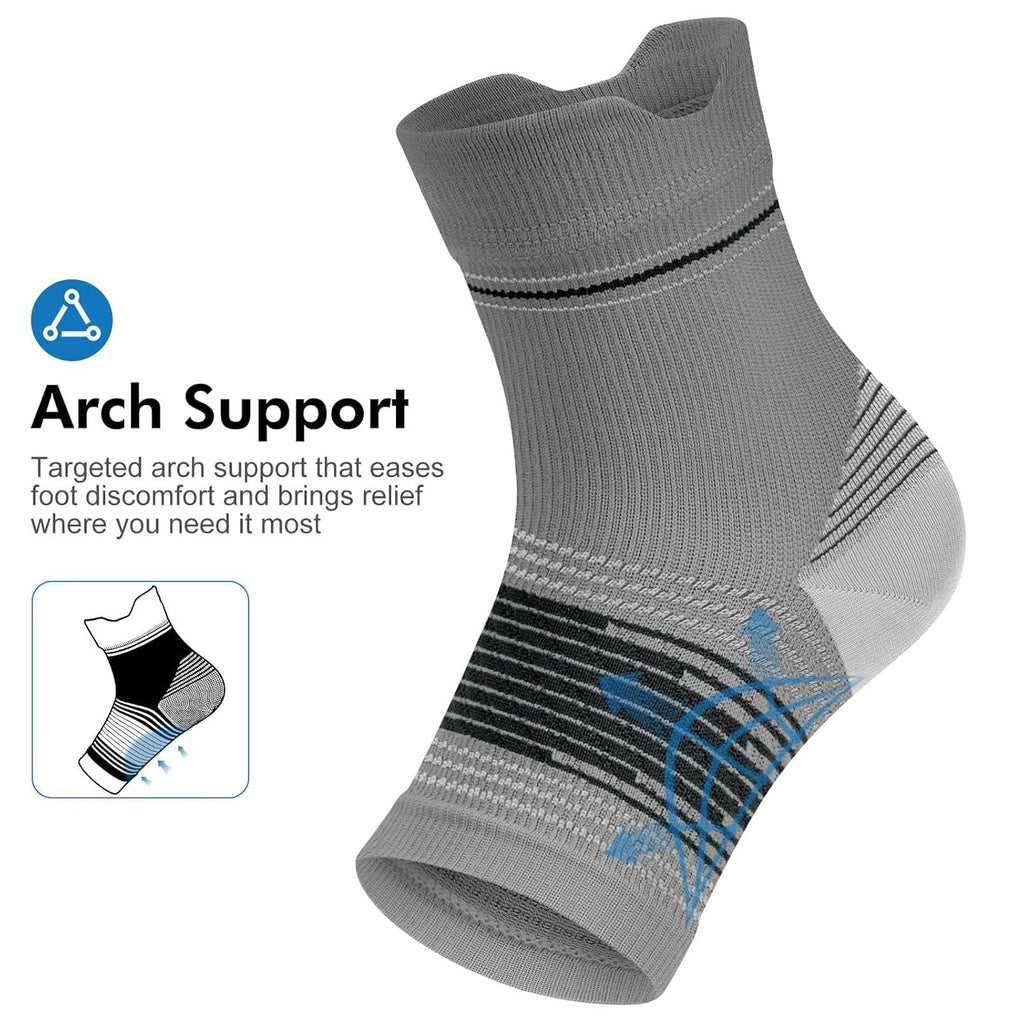 Skiennix Plantar Fasciitis Socks - Compression Ankle Brace with Arch Support for Pain Relief | Black, Gray, White, Small