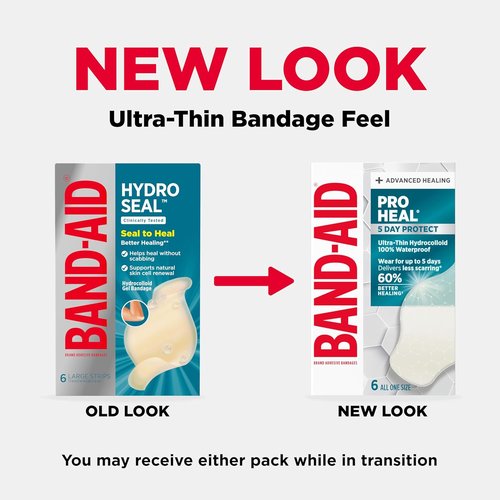 BAND-AID Pro Heal Hydrocolloid Bandages - Ultra-Thin & Waterproof for Advanced Healing | Large, 6 ct