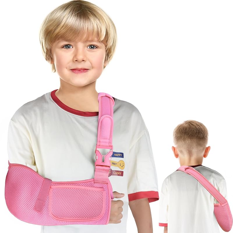 Kids Arm Sling Mesh Medical Sling with Adjustable Shoulder Pad - Breathable Pediatric Arm Support (Pink XX-Small)