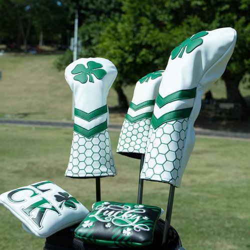 Lucky Clover Driver Headcover 460CC Golf Club Head Cover - White Synthetic Leather Driver Headcover fits for All Brand，Callaway Epic for Men Golfer