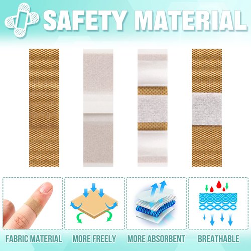 Funtery 200 Pcs Fabric Bandages 0.38" x 1.5" Rectangle Flexible Adhesive Small Face Bandages with Non Stick Pad Skin Wound Care