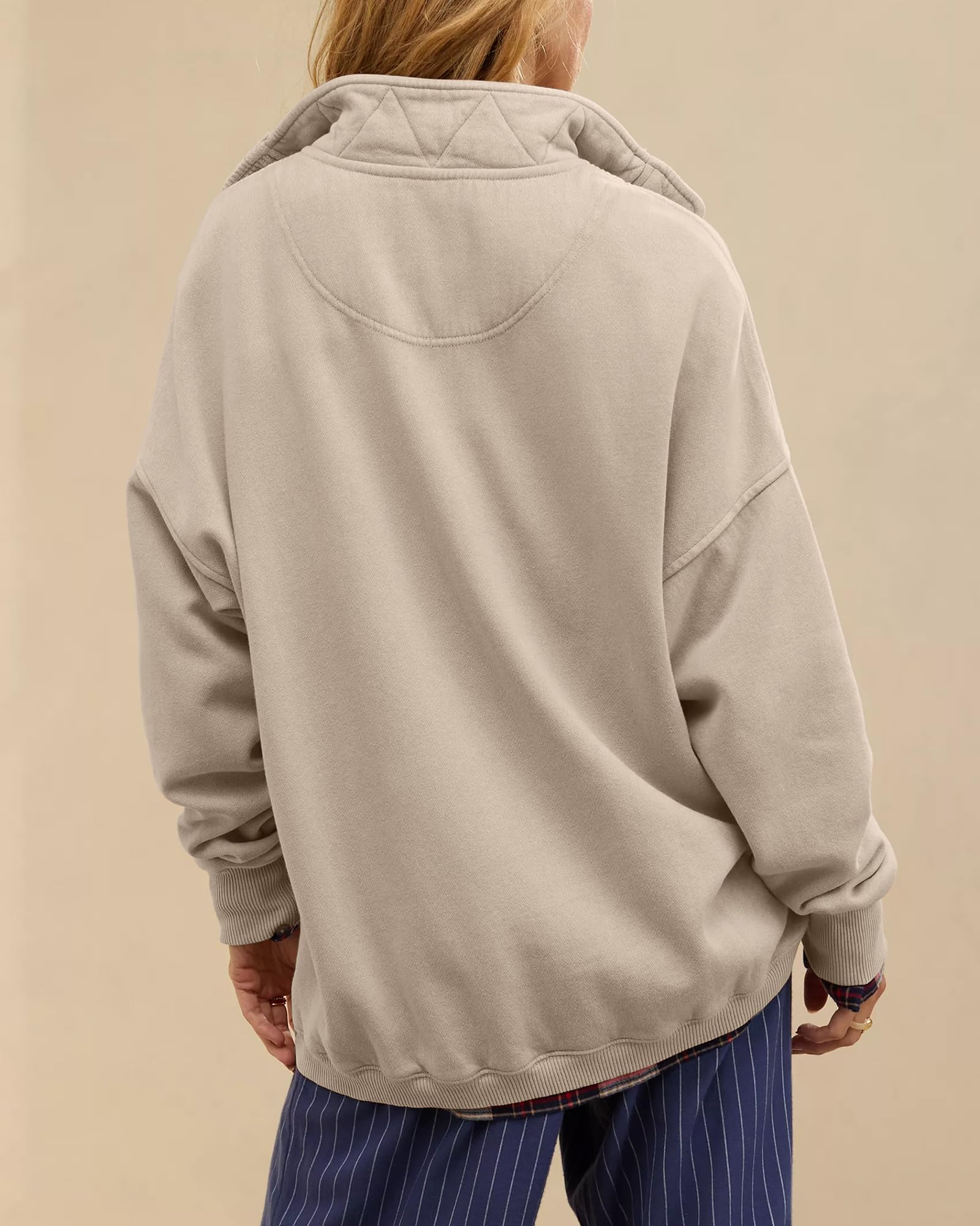 Gacaky Sweatshirt for Women Oversized Casual Long Sleeve Button Henley Neck Pullover Tops Fashion Outfits Clothes Khakigray S