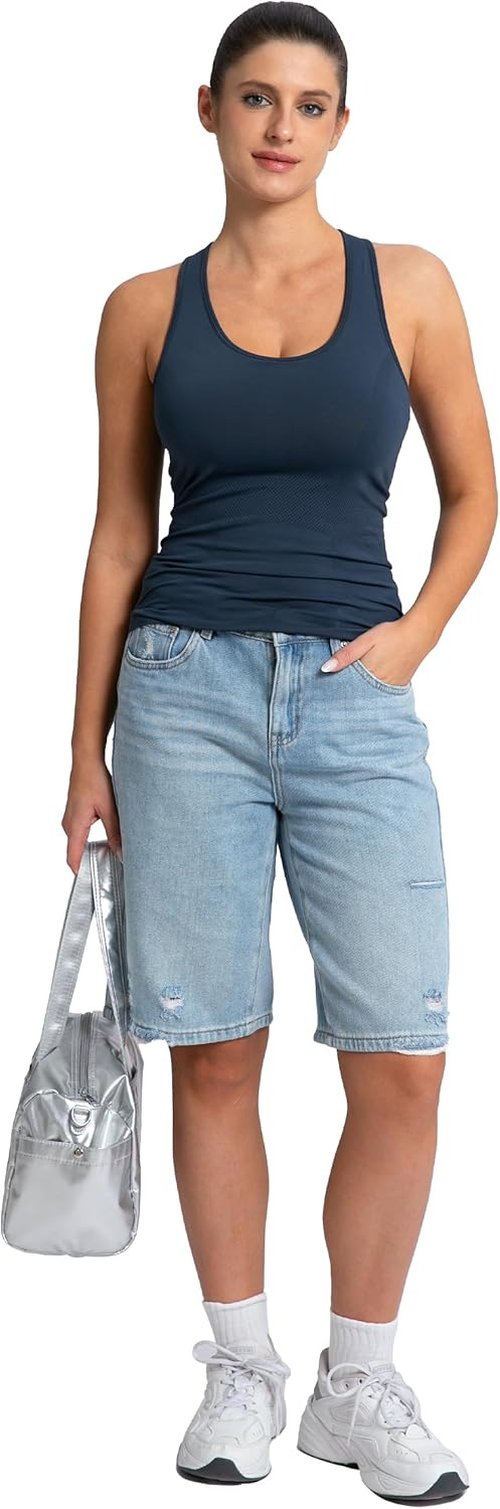 MathCat Racerback Workout Tank Tops for Women - Seamless Padded Yoga & Running Camisole with Built-In Bra